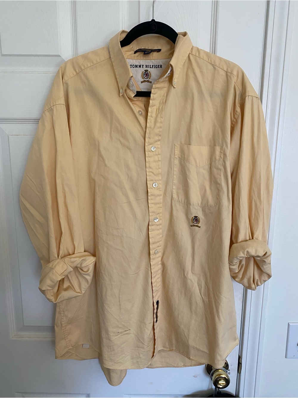 Tommy Hilfiger Men's Pale Yellow Long-Sleeve Button-Down Shirt
